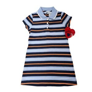 Hartstrings Girls Size 4 Navy Blue Orange Striped Cotton Polo Dress NWT /A84